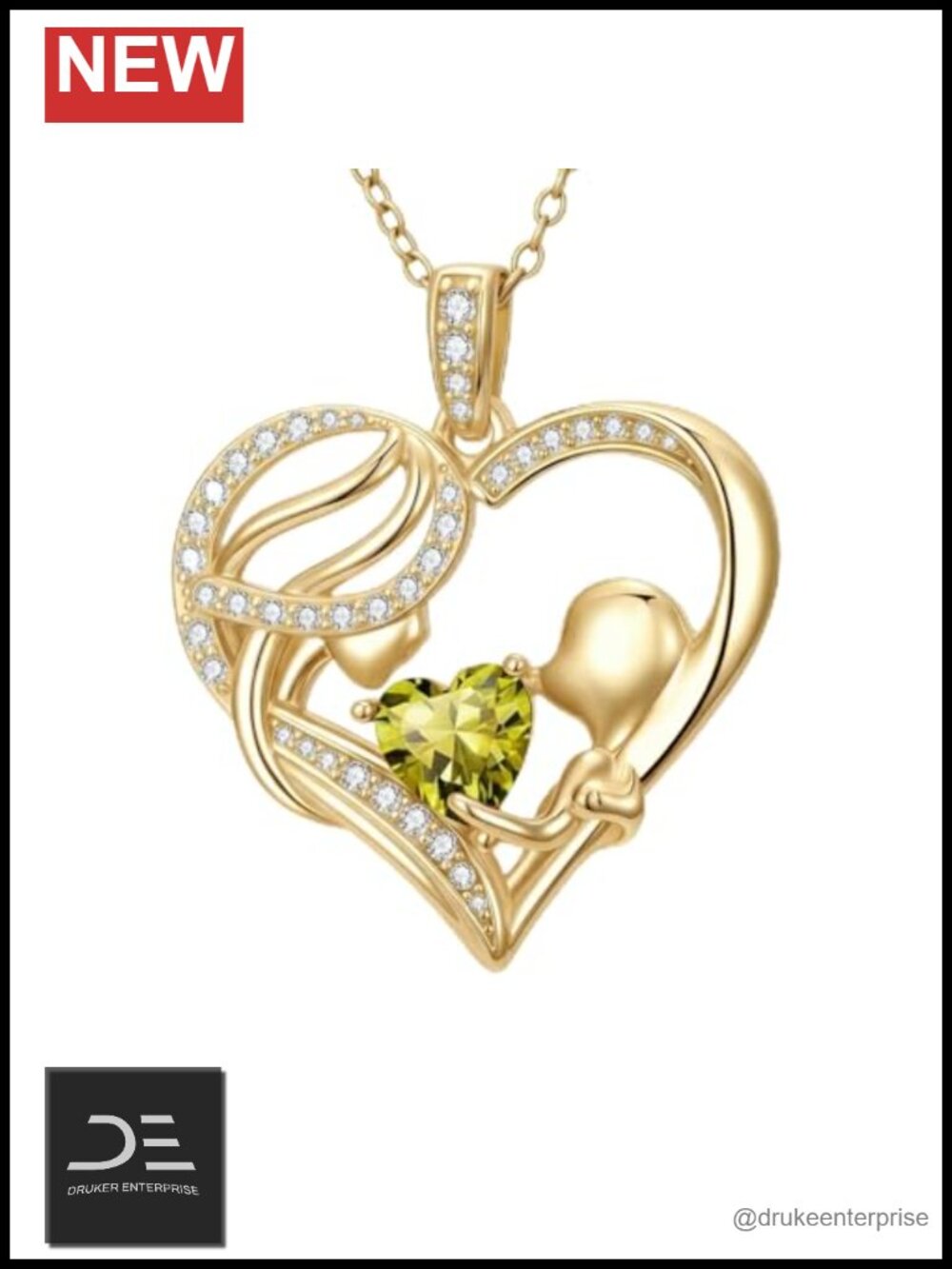 18K Gold Peridot Heart Birthstone Pendant Necklace Mom Gift